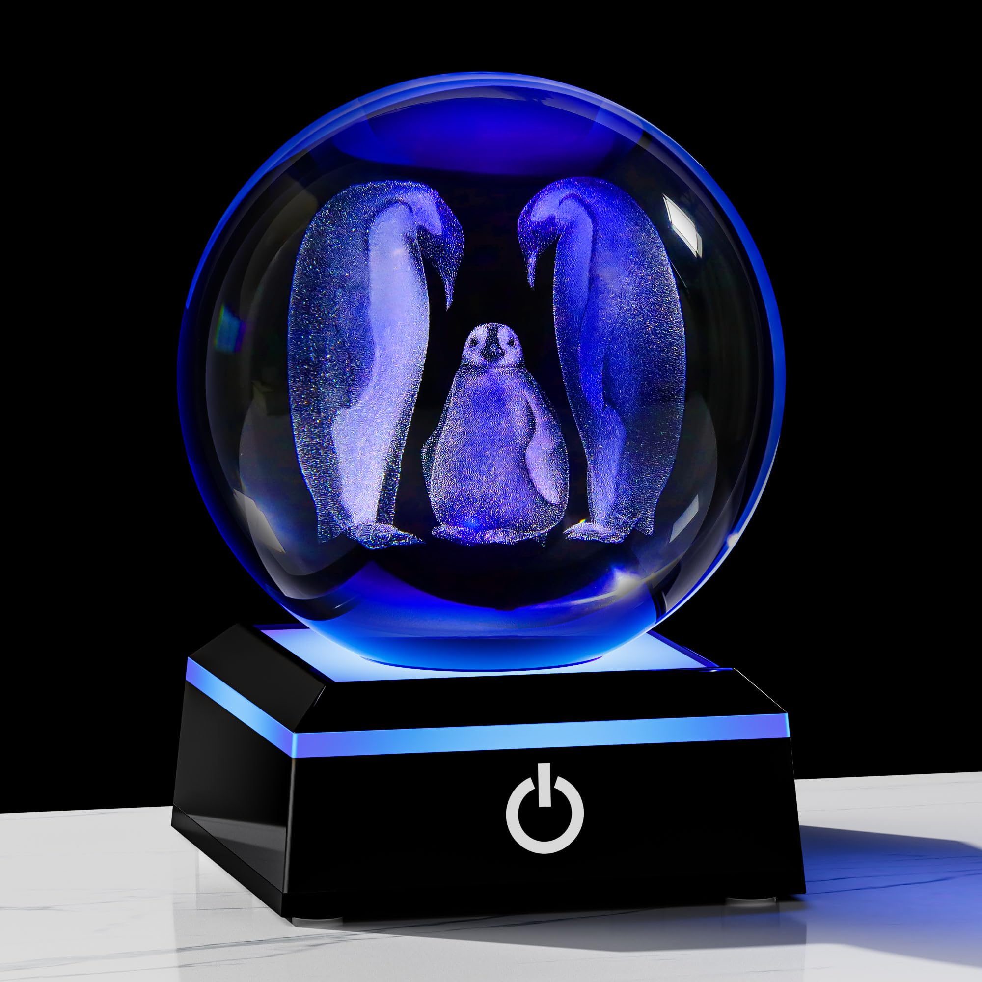 Qianwei Penguin Gifts for Women - 3D Crystal Ball 3.14'' Laser Penguin Decor Glass Animals Figurines Statue & Night Light
