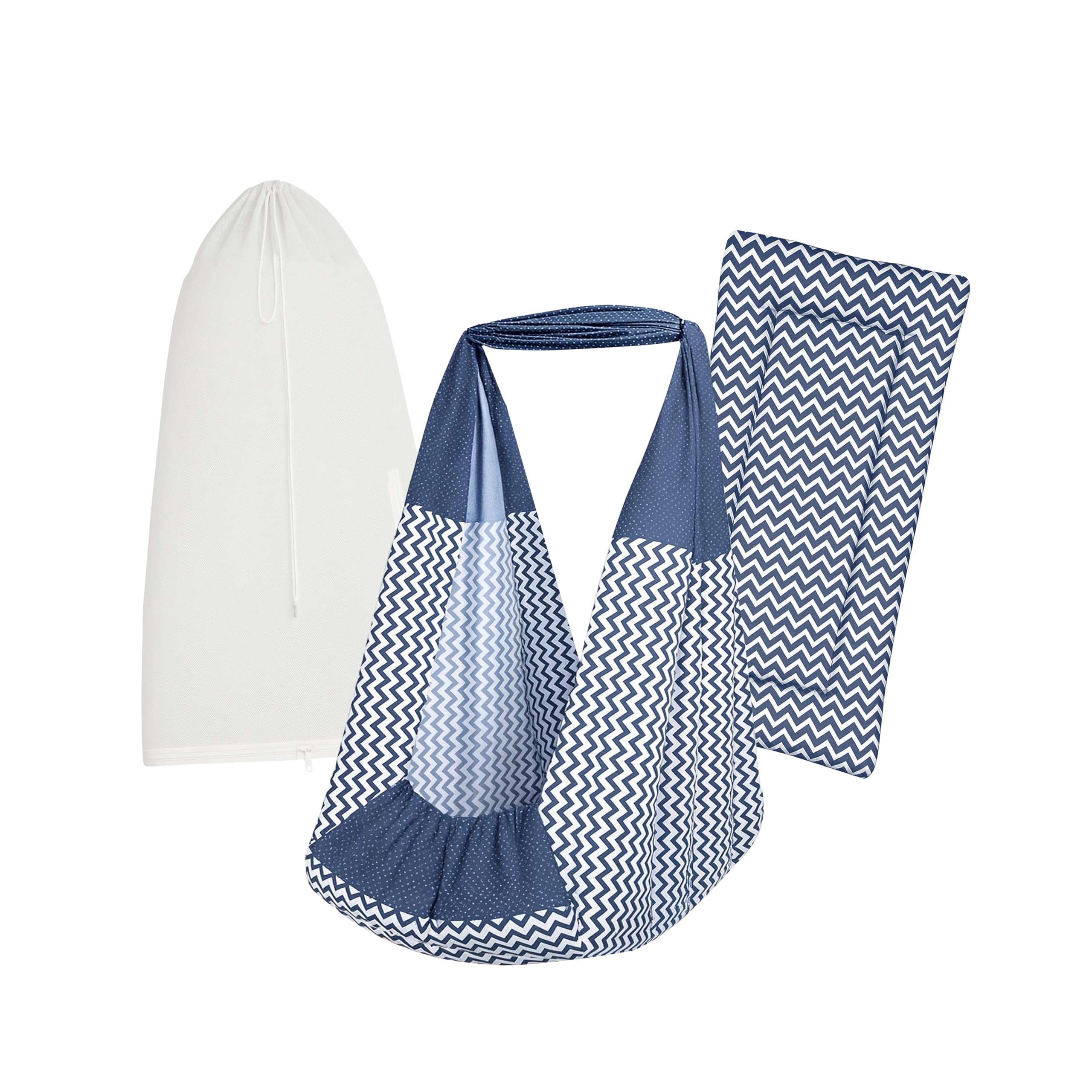 beetot Baby Cradle Set Swing/Jhula (Thottil Cloth, Palna, Dolna) | Hanging Cradle Cloth with Removable Bed and Mosquito Net | Up to 15 kg | Up to 2 Years | CRA-Navy Stripe