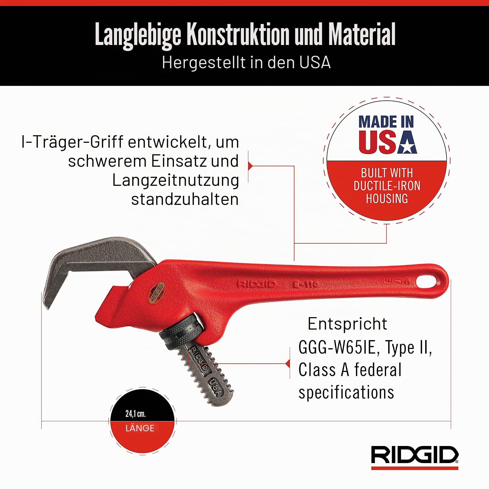 Ridgid 31305 Sechskant-Rohrzange, gekröpft, 67mm