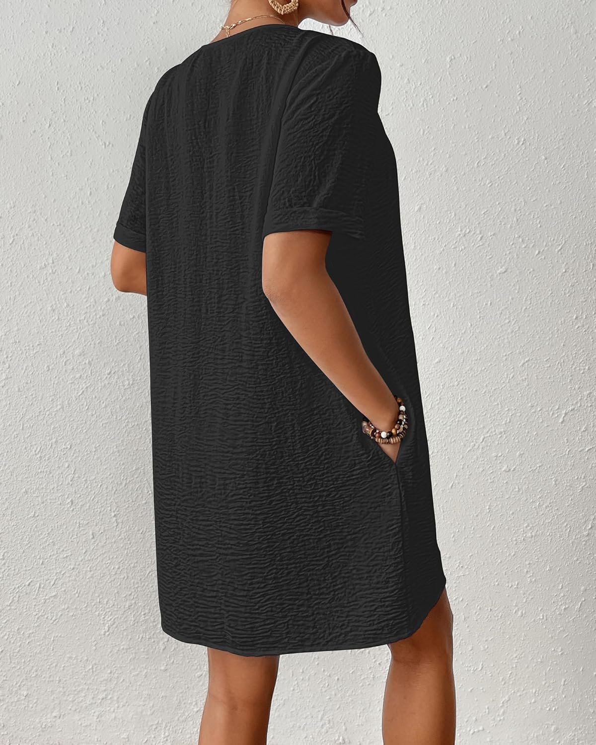 Bsubseach Women's Swimsuit Cover Up Shirt Button Down Short Sleeve Bathing Suit Coverup Beach Dress Black XXL - Image 3