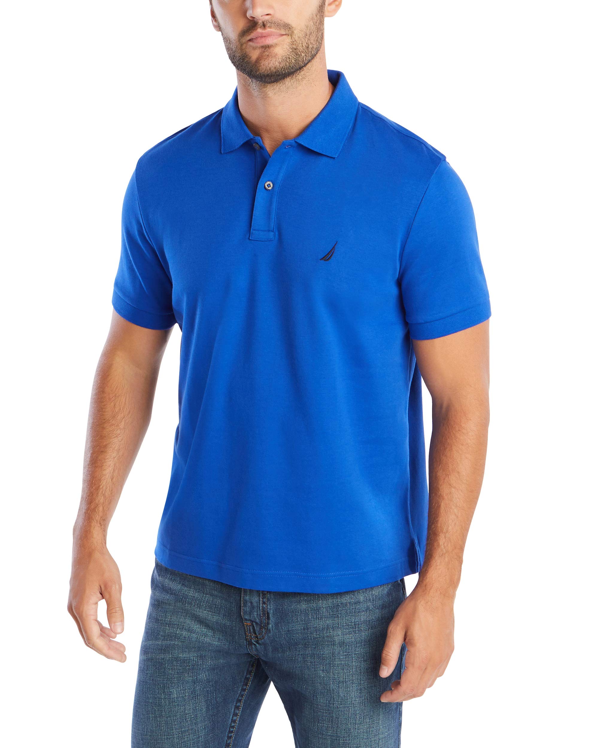 Nautica Men's Classic Fit Short Sleeve Solid Soft Cotton Polo Shirt, Bright Cobalt Solid, XL