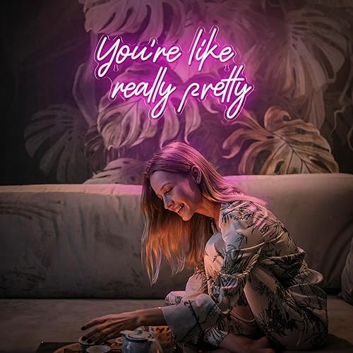 Miniatura 6 de Letrero de neón con texto en inglés "You're Like Really Pretty Neon Sign" para decoración de pared, con texto en inglés "You're Like Really Pretty