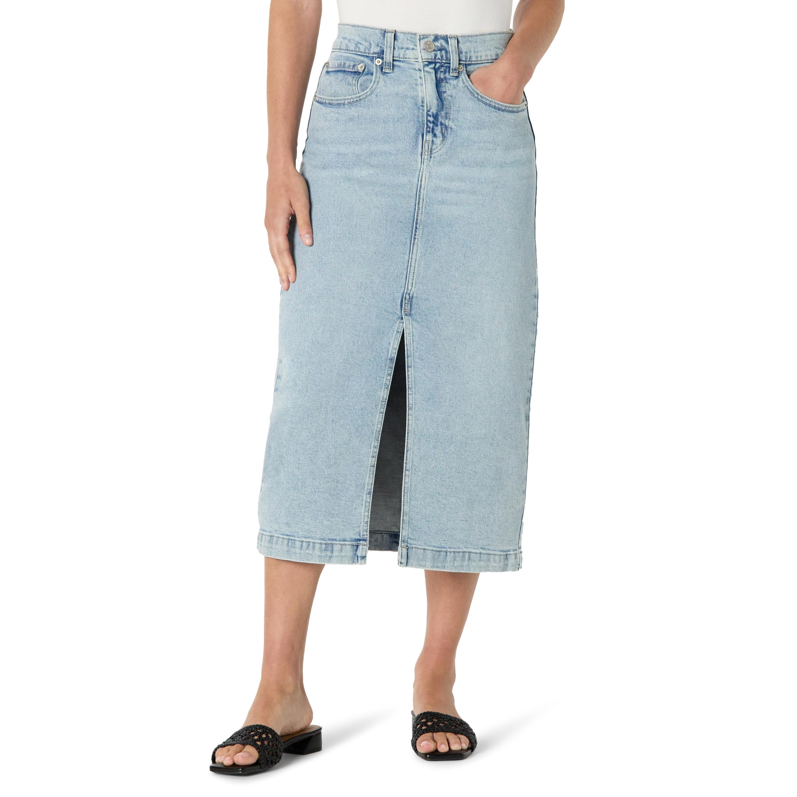 Amazon Essentials Women's Regular-Fit High-Rise Long Jean Skirt, Iced Light Wash, 20