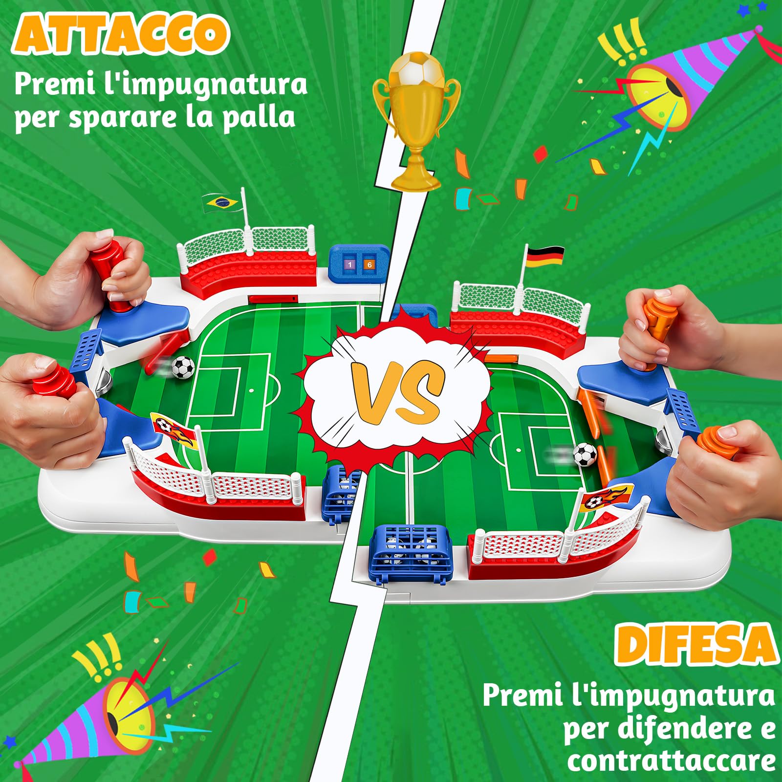 Biliardino per Bambini, 55 × 31 Calcio Balilla Bambini, Mini Calcetto Balilla con 8 Calcio, Segnapunti Tascabile, Adesivo, Giochi Calcio Regalo Bambino 4 5 6 7 8 9 10 Anni Maschio