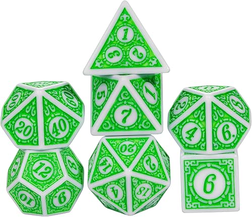 Miniatura 1 de Poludie Juego de dados DND de 7 piezas, diseño único de entramado de ventana con bolsa de dados de cuero, dados poliédricos para Calabozos y