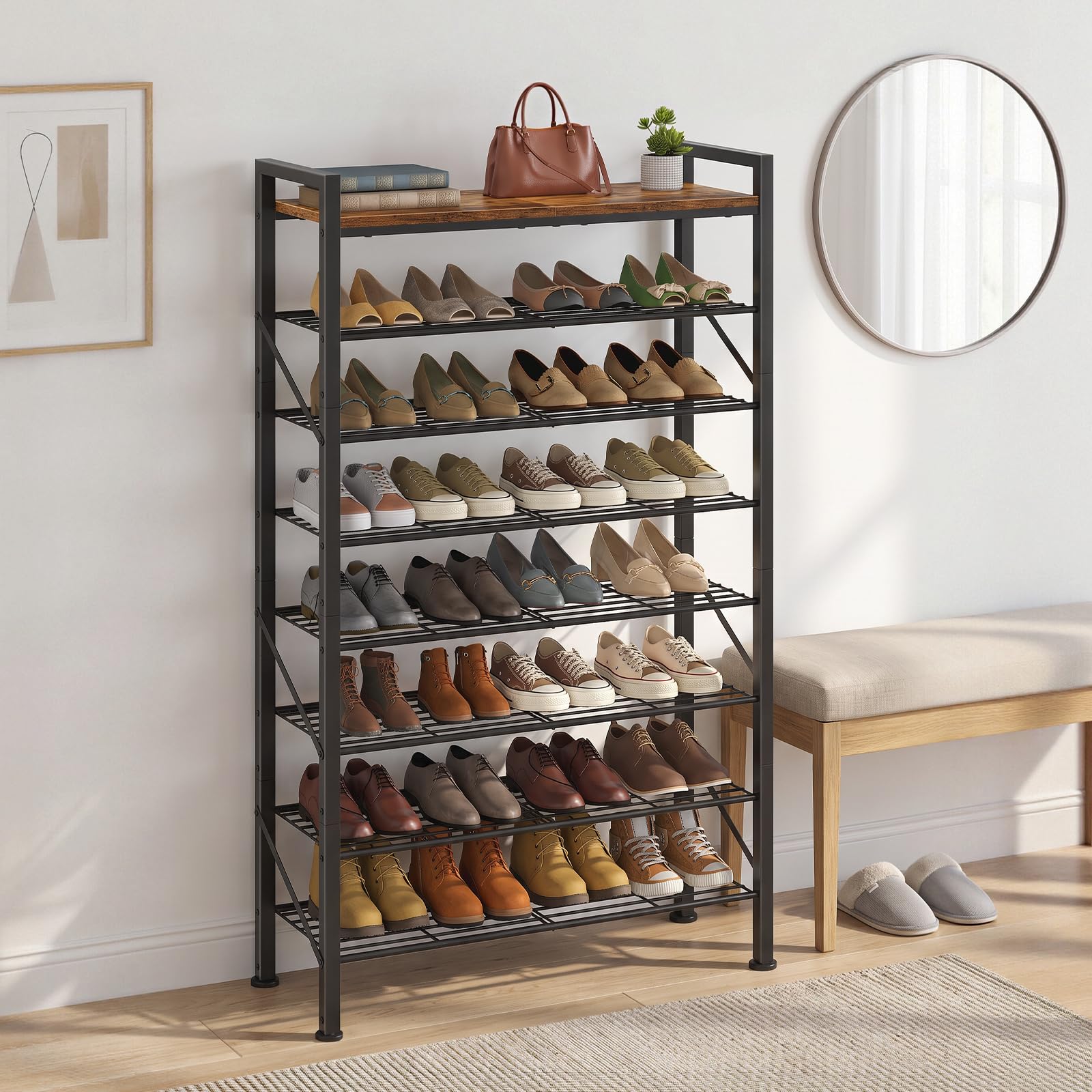 HOOBRO 8 Ebenen Schuhregal, Schuhablage mit großem Stauraum, Vintagebraun