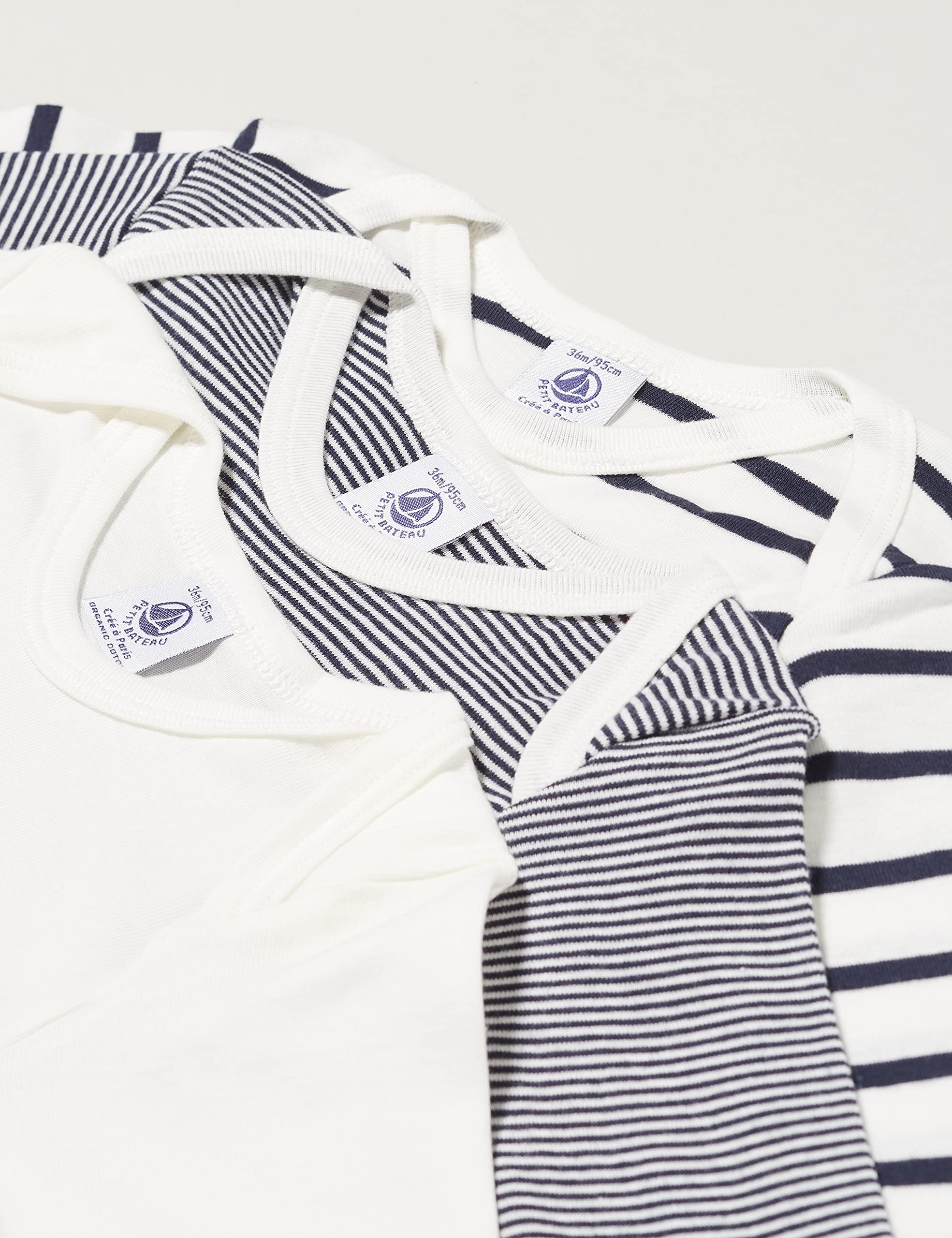 Petit Bateau Babies' Long-Sleeved Stripy Cotton Bodysuits - 3-Pack STYLE A01TB SIZES 3-36 MONTHS (SIZE 18 MONTH STYLE A01TB)