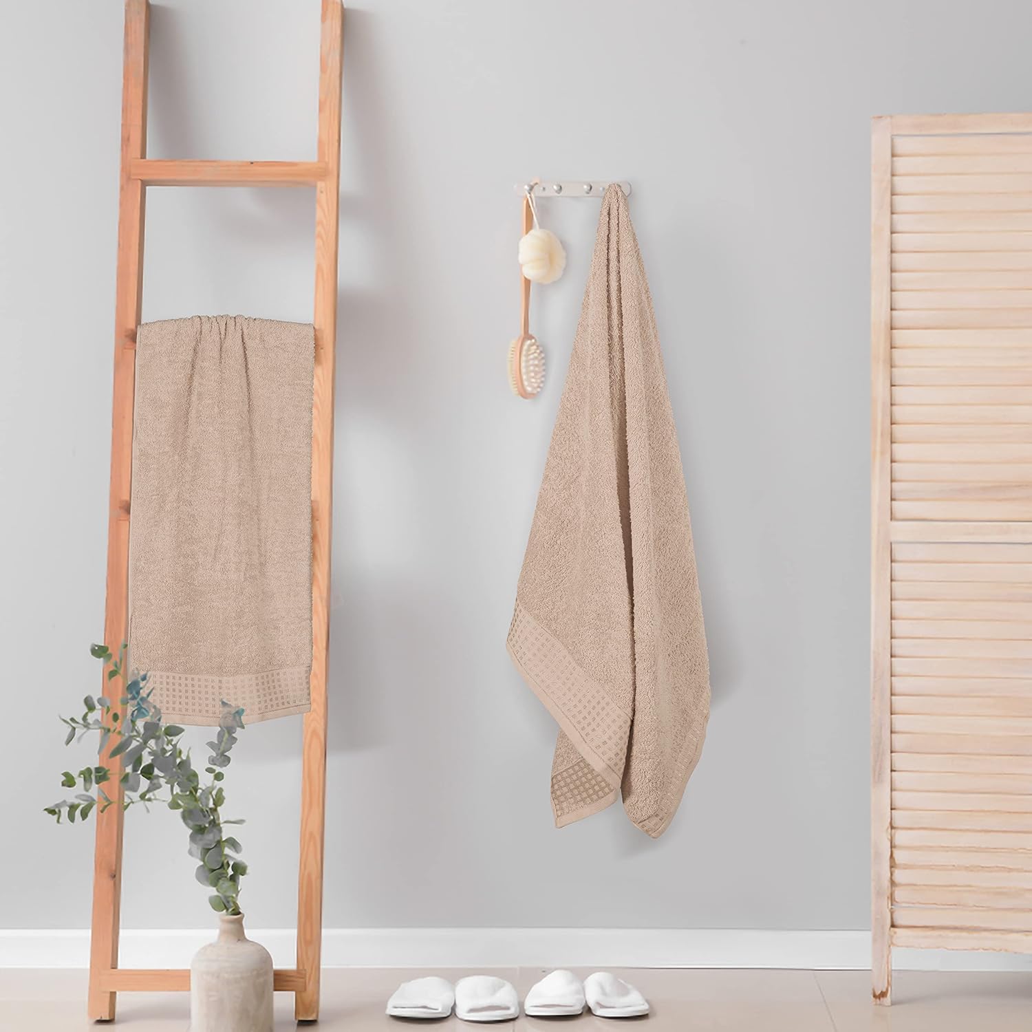 GLAMBURG 100% Cotton 2 Pack Oversized Bath Towel Set 28x55 Inches, Ultra Soft Highly Absorbant Compact Quickdry & Lightweight Large Bath Towels, Ideal for Gym Travel Camp Pool - Tan - Image 4