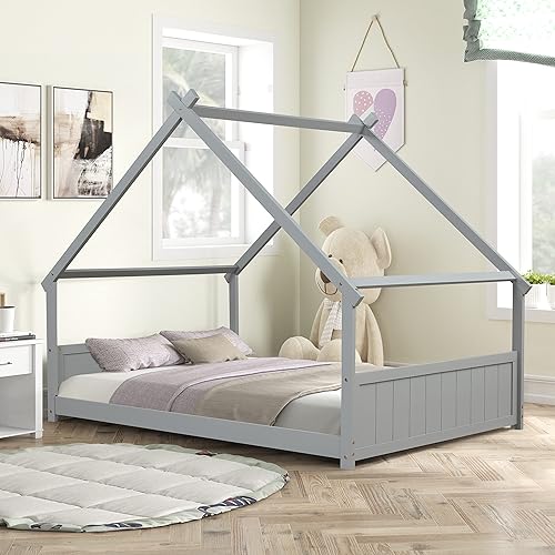 Hanway El marco de cama de casa de pino sólido de tamaño matrimonial cuenta con un diseño clásico de tipi es una solución para dormir que