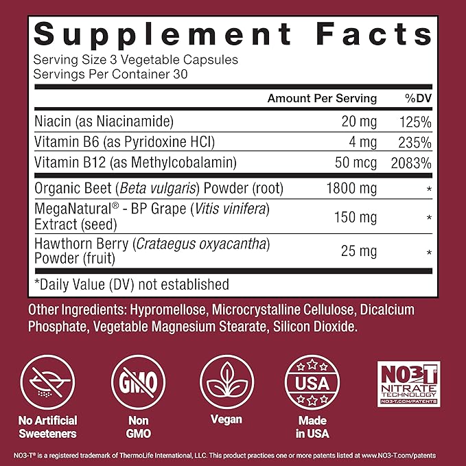 Force Factor Total Beets Blood Pressure Support Beet Root Capsules, 1800mg Organic Beet Root Powder Beet Supplement with Hawthorn Berry to Support Circulation and Blood Flow, 90 Vegetable Capsules