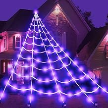 Triangular Halloween Spider Web 6 x 5 m, 100 LED Purple Lamp Beads with 8 Waterproof Modes, Halloween Outdoor Decoration for Haunted House Parties for Patio Party (Blue)