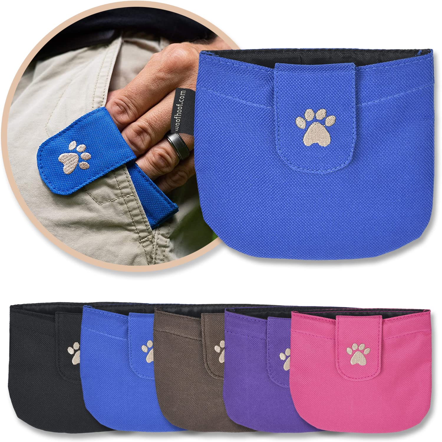 Woofhoof Pochette à friandises pour chien, pochette bleue de poche pour friandises d'entraînement – Support de friandises léger pour chien avec rabat magnétique pour plus de stabilité, accessoire