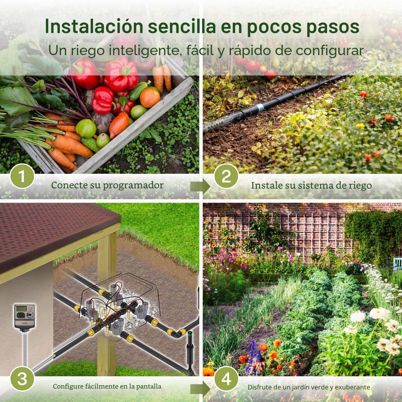 Jardibric – Programador de riego 9 V 6 vías – 2 programas independientes multi-zonas electroválvula