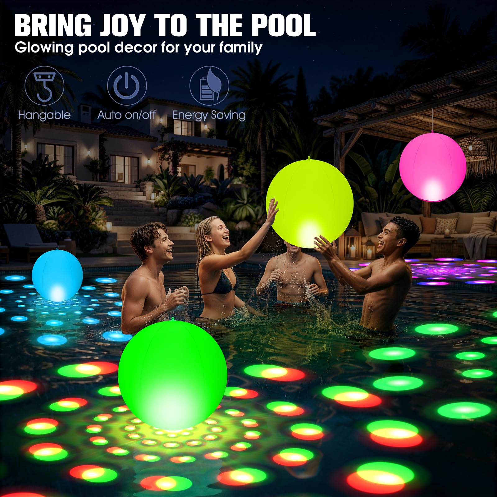 Schwimmende Pool-Lichter, 38,1 cm, aufblasbare, solarbetriebene Pool-Lichter, schwimmend, farbwechselnde LED-Kugeln, IP68 wasserdicht, solarbetriebene Leuchtkugeln für Pool, Teich, Partydekoration im