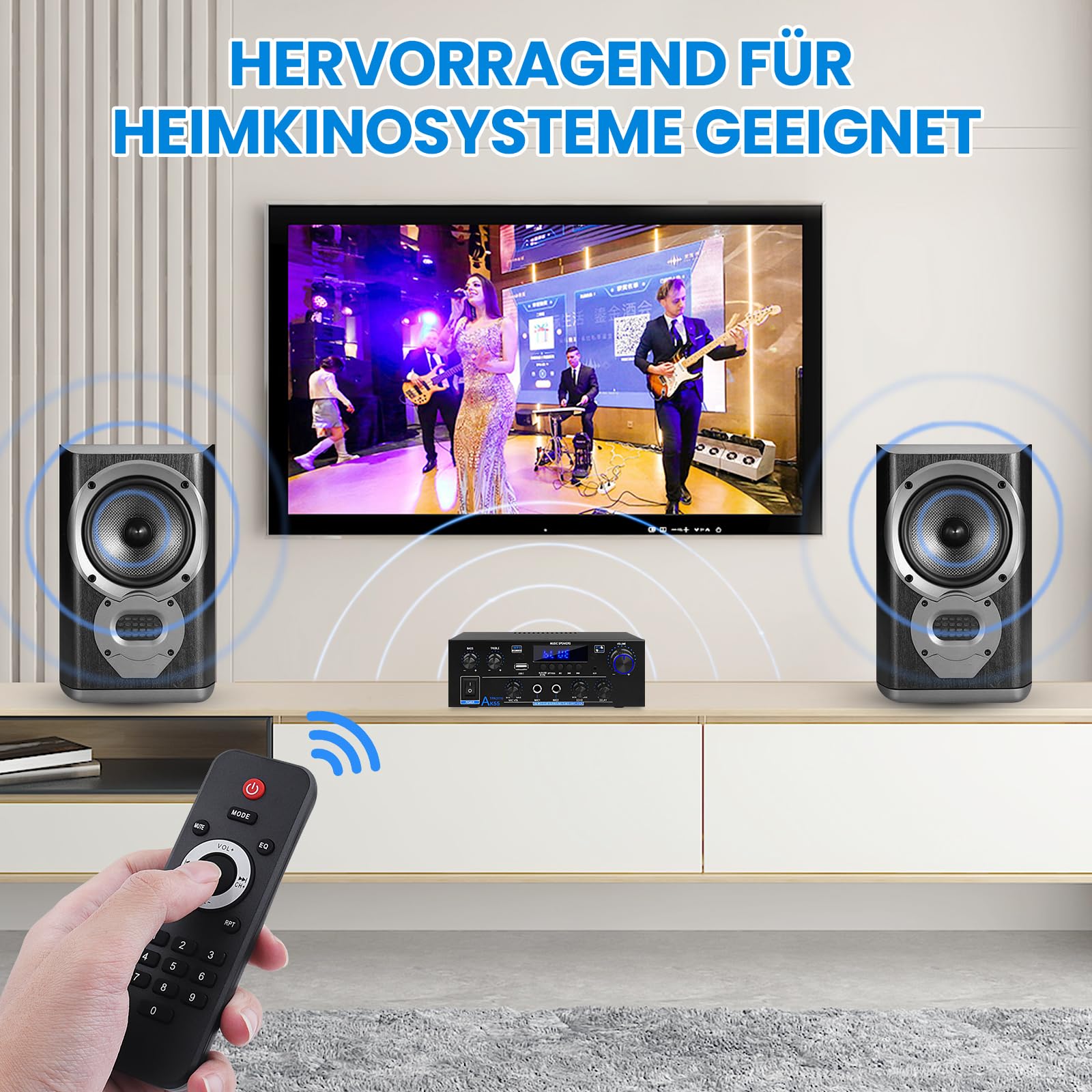 sikkeby Wzmacniacz HiFi AK55 Bluetooth stereo wzmacniacz audio, 2 kanały 70 WX2 maks. 600 W, wzmacniacz dźwięku 12 V/220 V, do domu lub samochodu, AK-55-DE