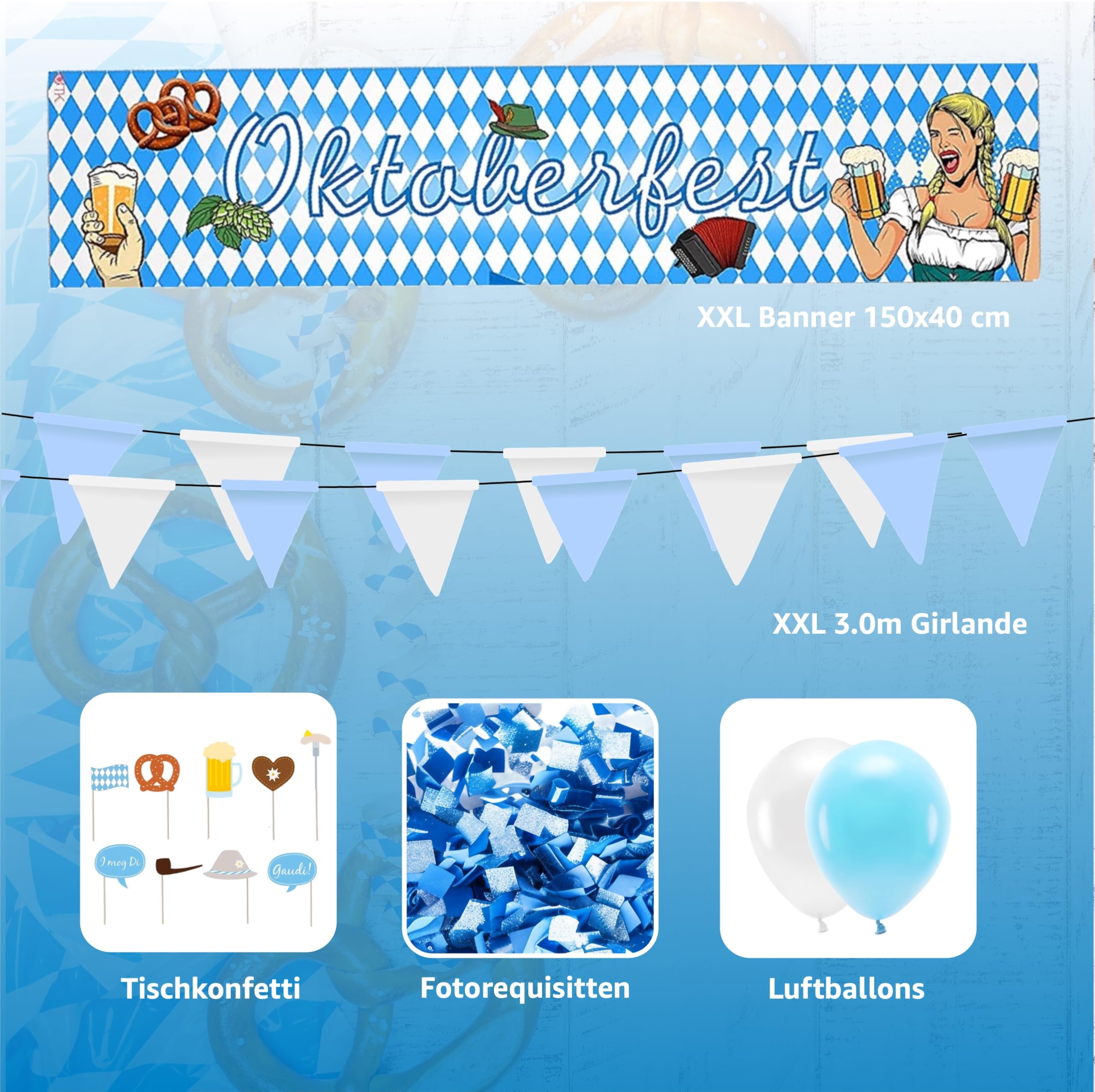 AhfuLife Bavaroise Oktoberfest Decor Set, 12m Guirlande Bavaroise