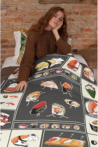 Miniatura 6 de Linda manta de sushi japonés, ligera, súper suave y acogedora, cálida y ligera, manta de franela suave de 50 x 40 pulgadas, pequeña para cama