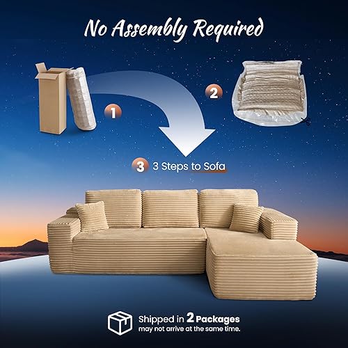 Miniatura 3 de ovios Sofá modular Moudular sin hueso de 104 pulgadas con tela con purpurina, sofá modular con asiento profundo, no requiere montaje, sofás modernos