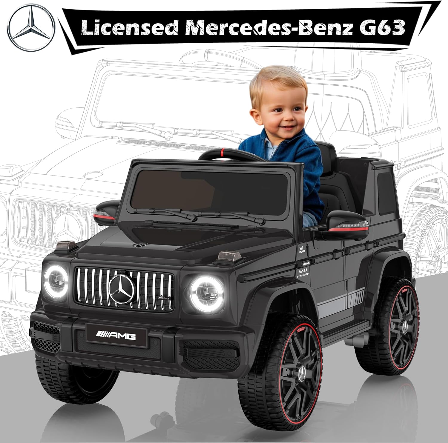 ANPABO Licensed Mercedes-Benz G63 Car for Kids, 12V Ride on Car w/Parent Remote Control, LED Headlights, Music Player & Horn, Soft Start, Low Battery Prompt, Kids Electric Vehicle, Black