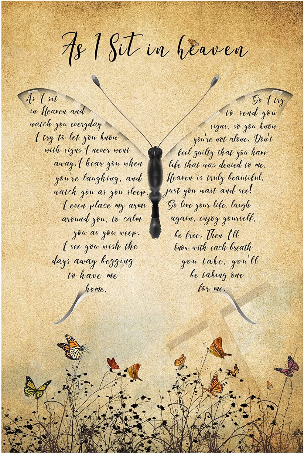 rayprint Butterfly Metal Tin Sign As I Sit In Heaven Retro Poster Grief Mourning Loss Of A Loved One Memorial Tree Remembrance Gift Family Member Wall Decor Poster Painting 12x16 Inch
