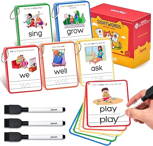 JoyCat Sight Words Kids Writing Flash Cards, 220 Dolch & Fry Juego de palabras de vista de alta frecuencia, juguete educativo Montessori para