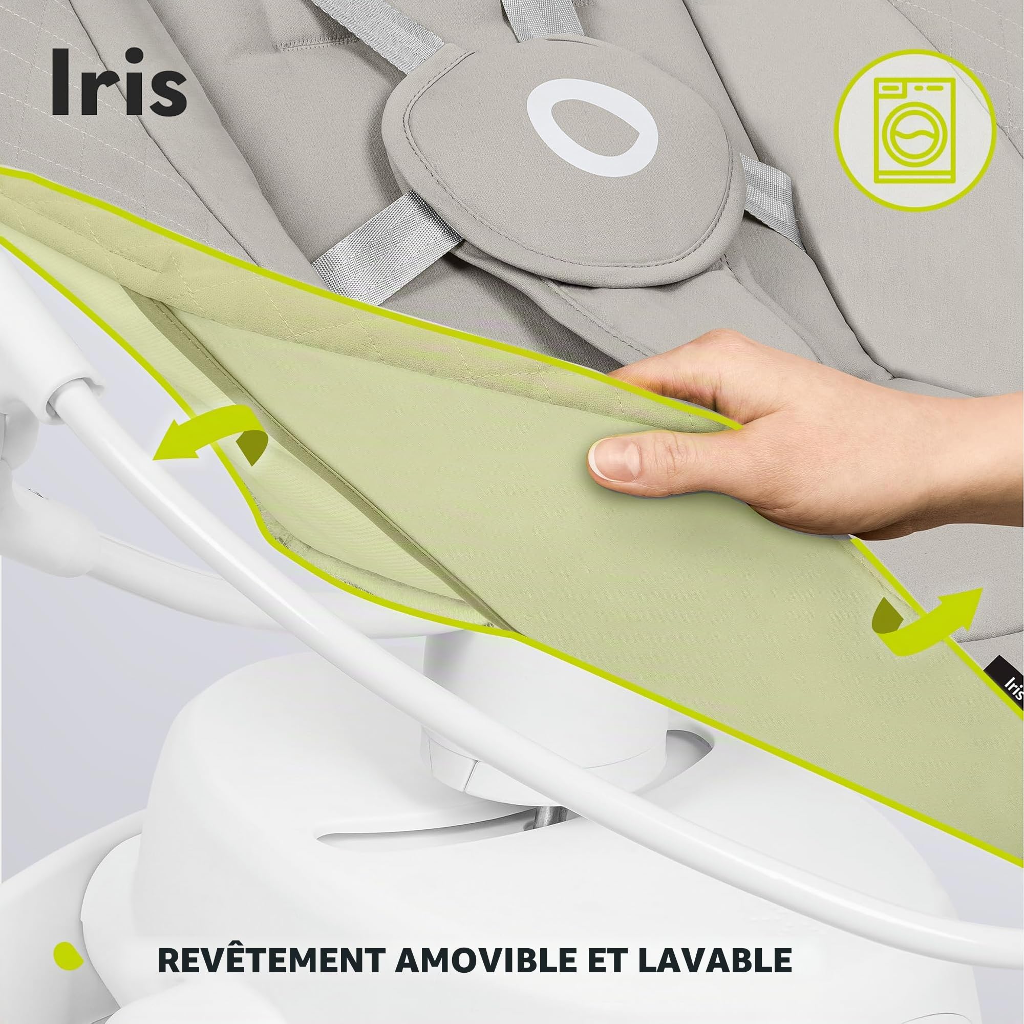LIONELO Iris Transat Balancelle Électrique Pivotante 360 o pour Bébés jusqu'à 9 kg Dossier Réglable, 5 vitesses de Balancement, Sangles de Sécurité Antidérapantes