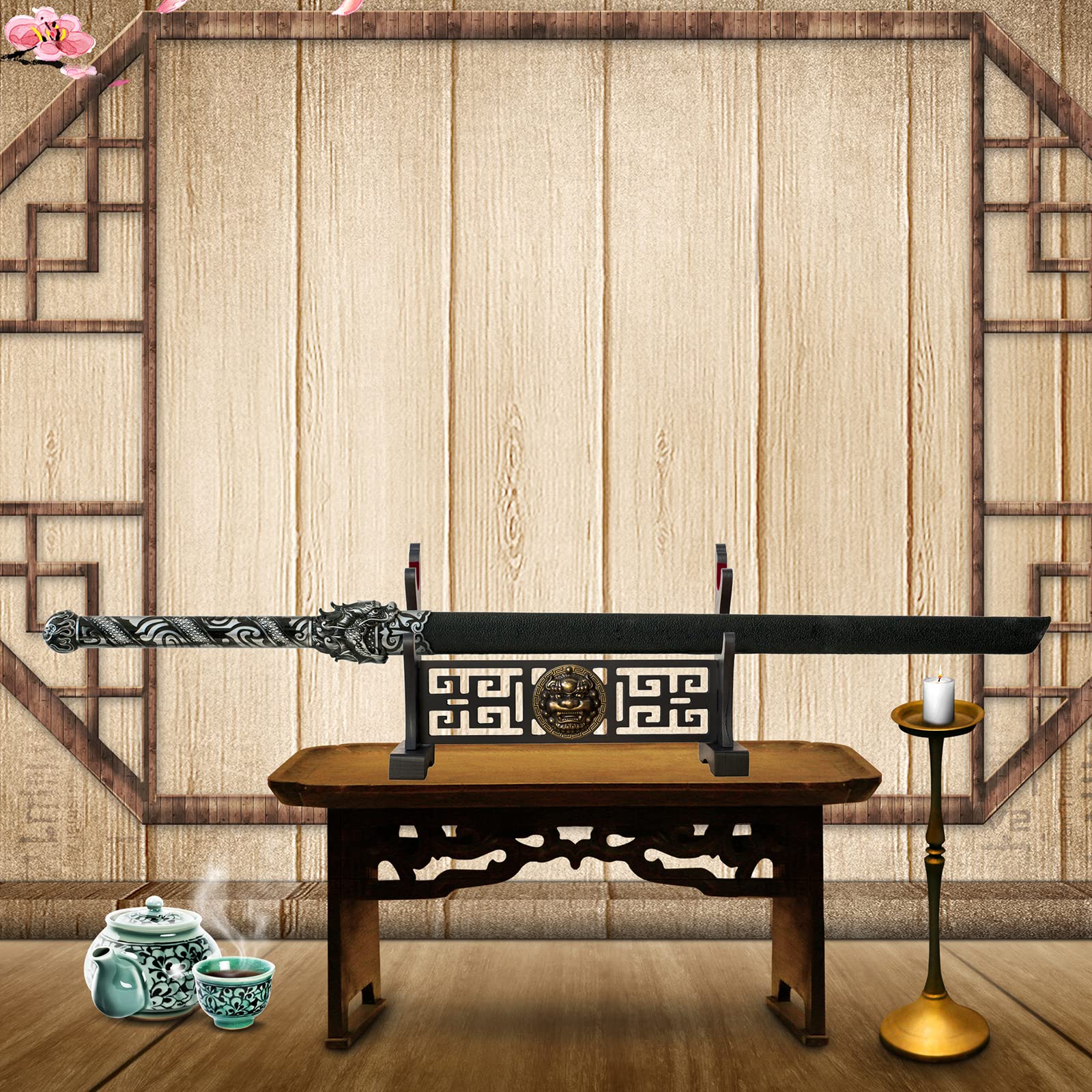 Uchwyt na miecz japoński aksamit wyściełany Katana Stand Samurai Display Rack Support wszystkie miecze Tanto (Kylin-2)