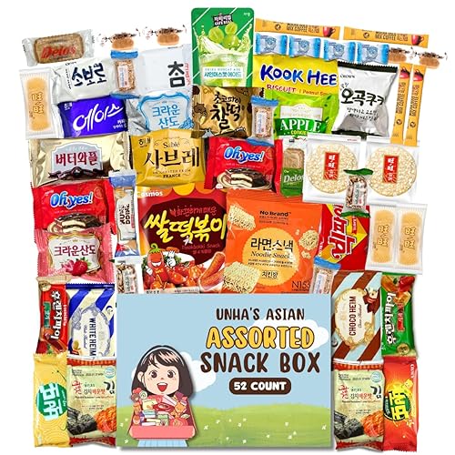 Korean Snack Box Variety Pack - 50 Count Individual Wrapped Gift Care Package Bundle Sampler Assortment Mix Candy Chips Cookies Treats for Kids Children College Students Adult
