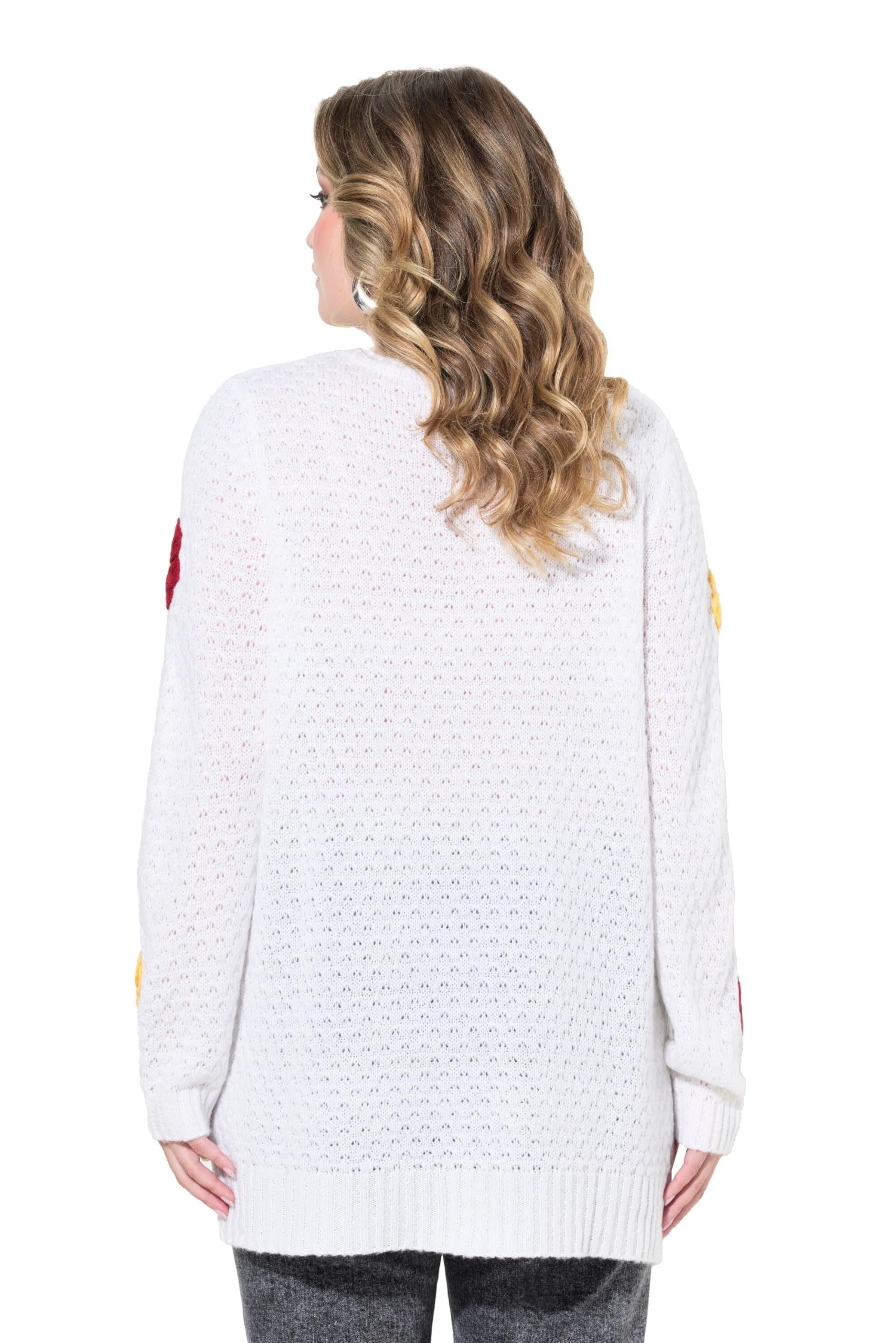 MIAMODA Damen große Größen Übergrößen Plus Size Pullover, Classic Fit, 3D Blüten, Seitenschlitze 836040