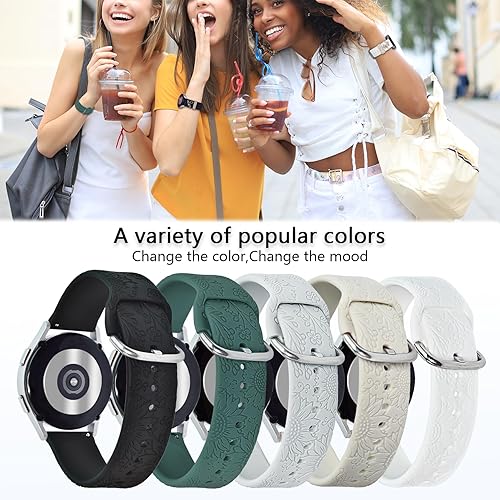 Miniatura 2 de Correas para Samsung Galaxy Watch 7654 Band 1.575 in 1.732 in con dijes, correa de repuesto de silicona grabada con flores de 0.787 pulgadas para