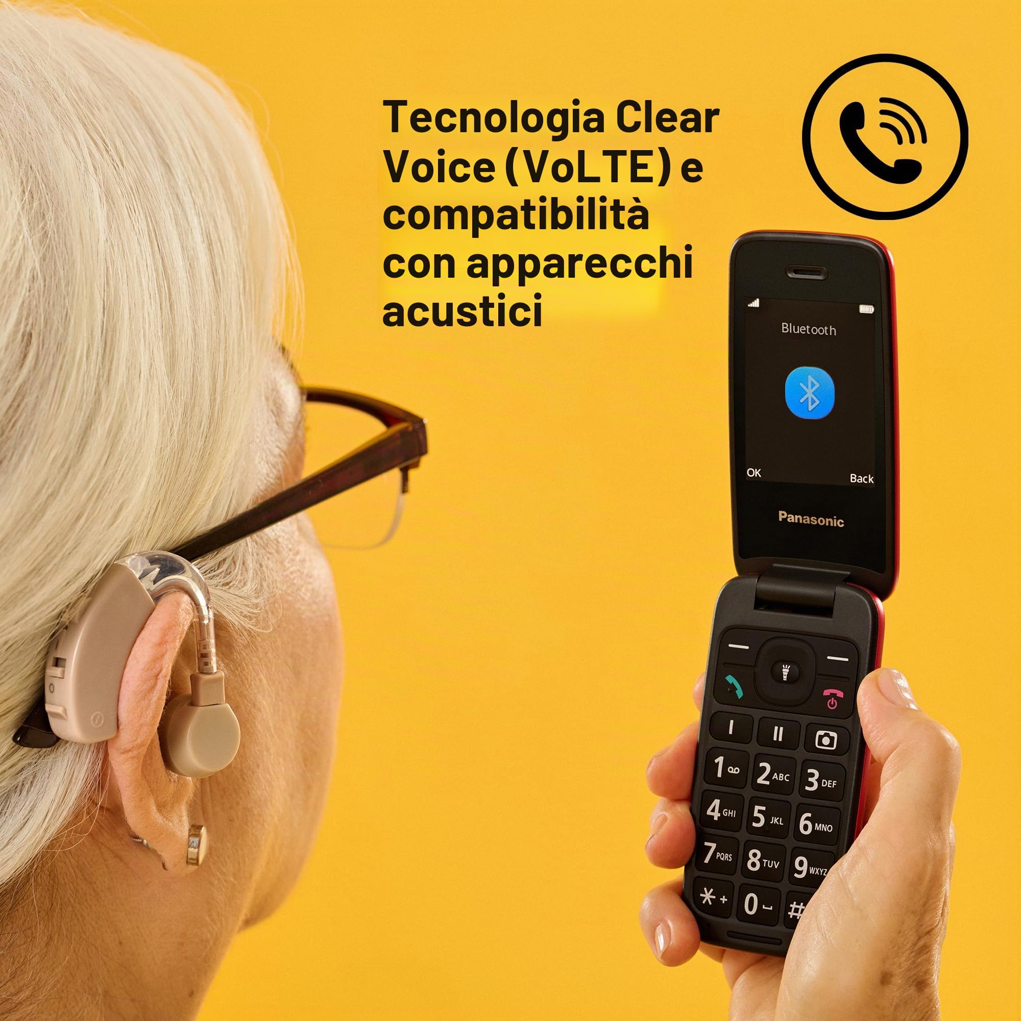 Panasonic KX-TU410 Telefono Cellulare 4G a Conchiglia 2,4 Pollici, Tasto SOS, Bluetooth 5.0, HAC, Vivavoce, IP44, Nero