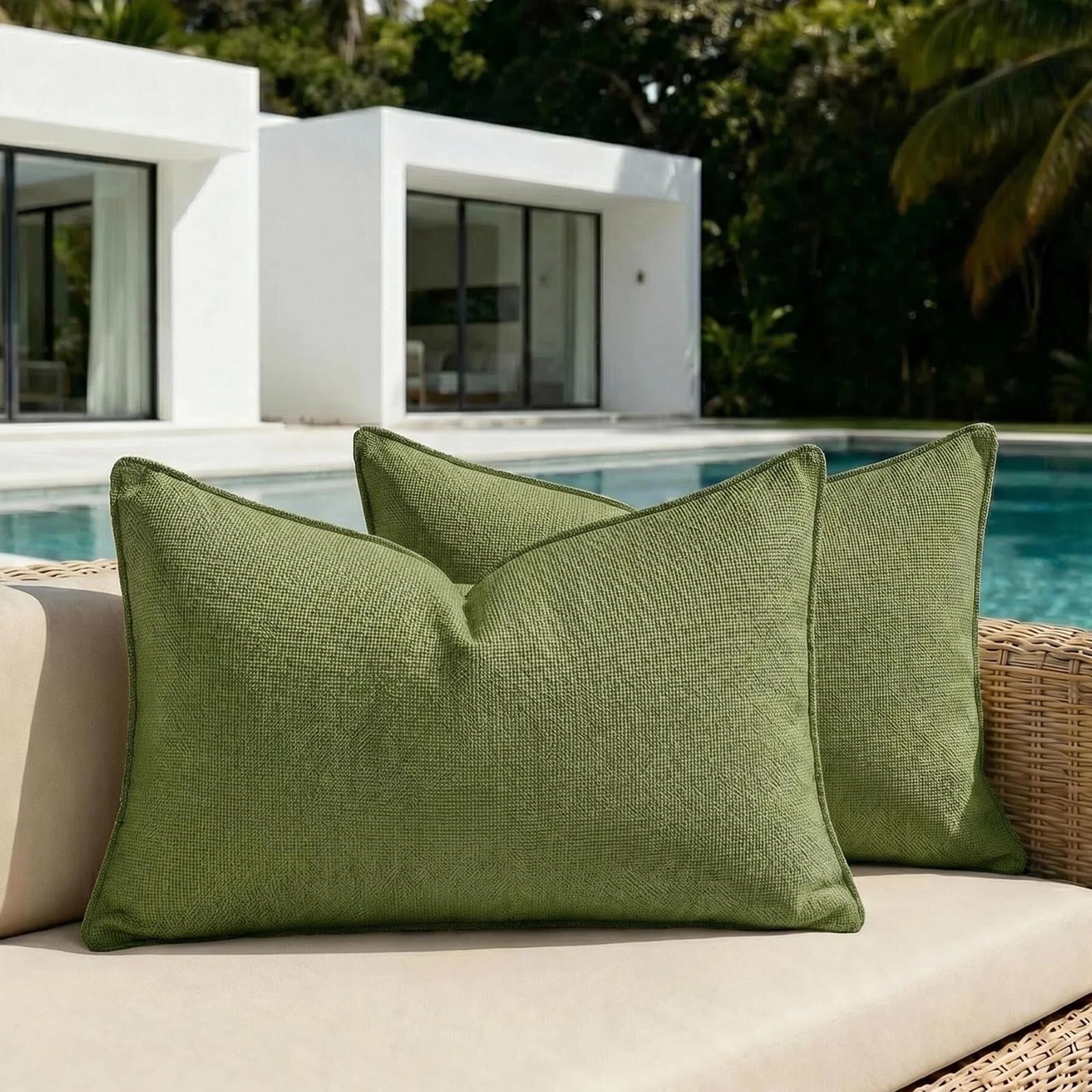Housses de coussin imperméables en chenille vert gazon résistantes 30x60