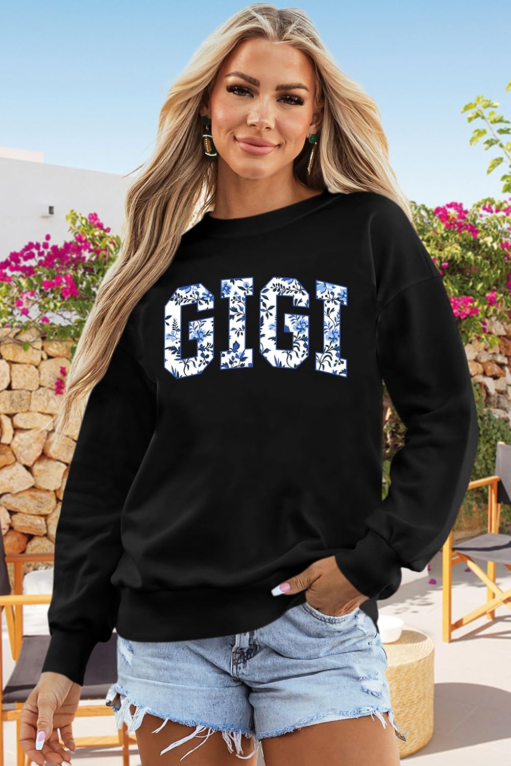 Ithalt Mimi Sweatshirts for Women Floral Embroidered Mimi Shirt Grandma Pullover Long Sleeve Tops Mimi Gifts for Grandma