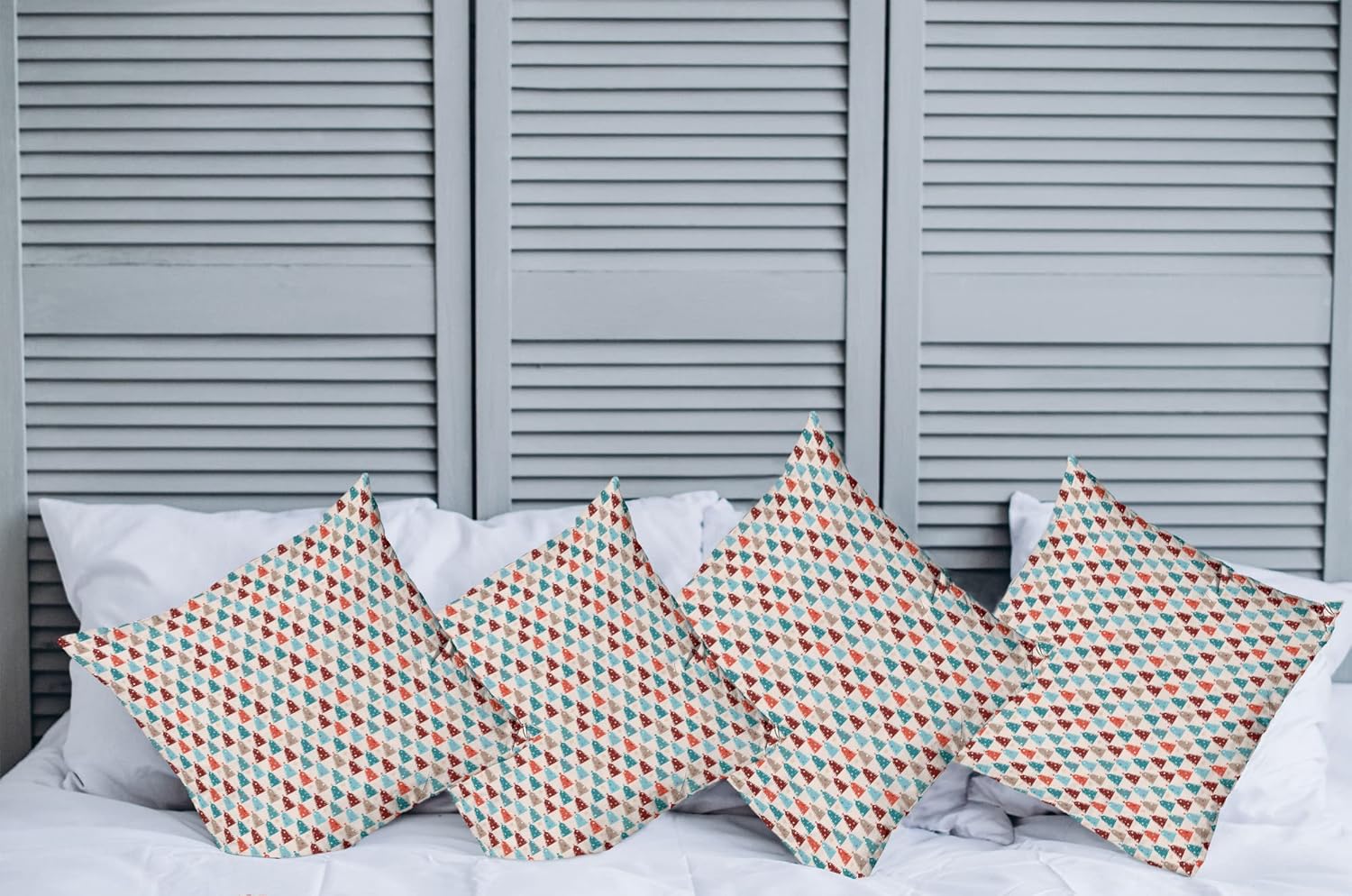 Ambesonne Christmas Tree Decorative Throw Pillow Case Pack of 4, Colorful Repetitive Pattern of Xmas Noel Items Abstract Design, Cushion Cover for Couch Living Room Car, 18", Champagne Multicolor