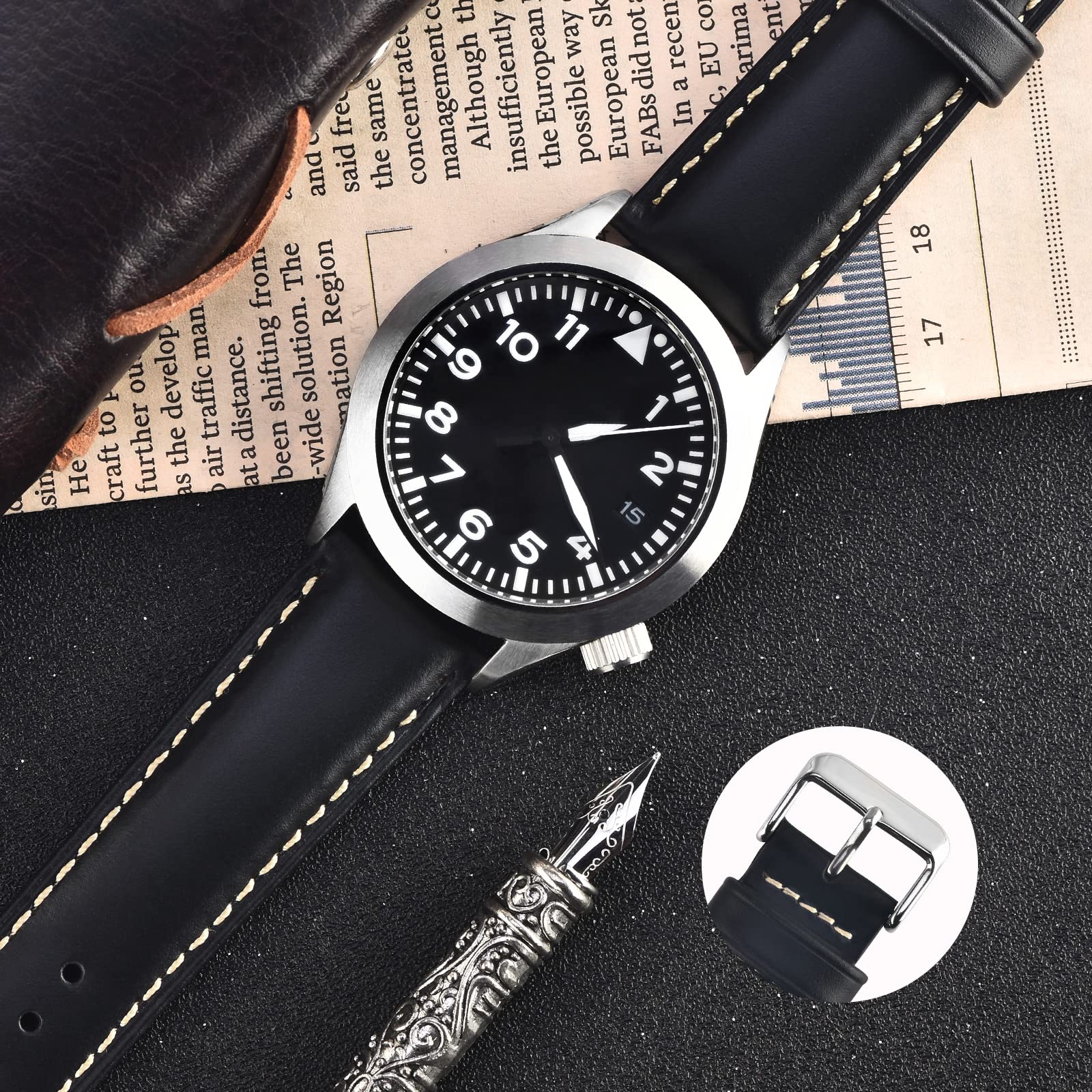 Vintage Leather Watch Band EACHE Watch Strap Oil Wax/Discolored Litchi Grain Genuine Leather Replacement Watchband for Men for Women 18mm 19mm 20mm 21mm 22mm 23mm 24mm