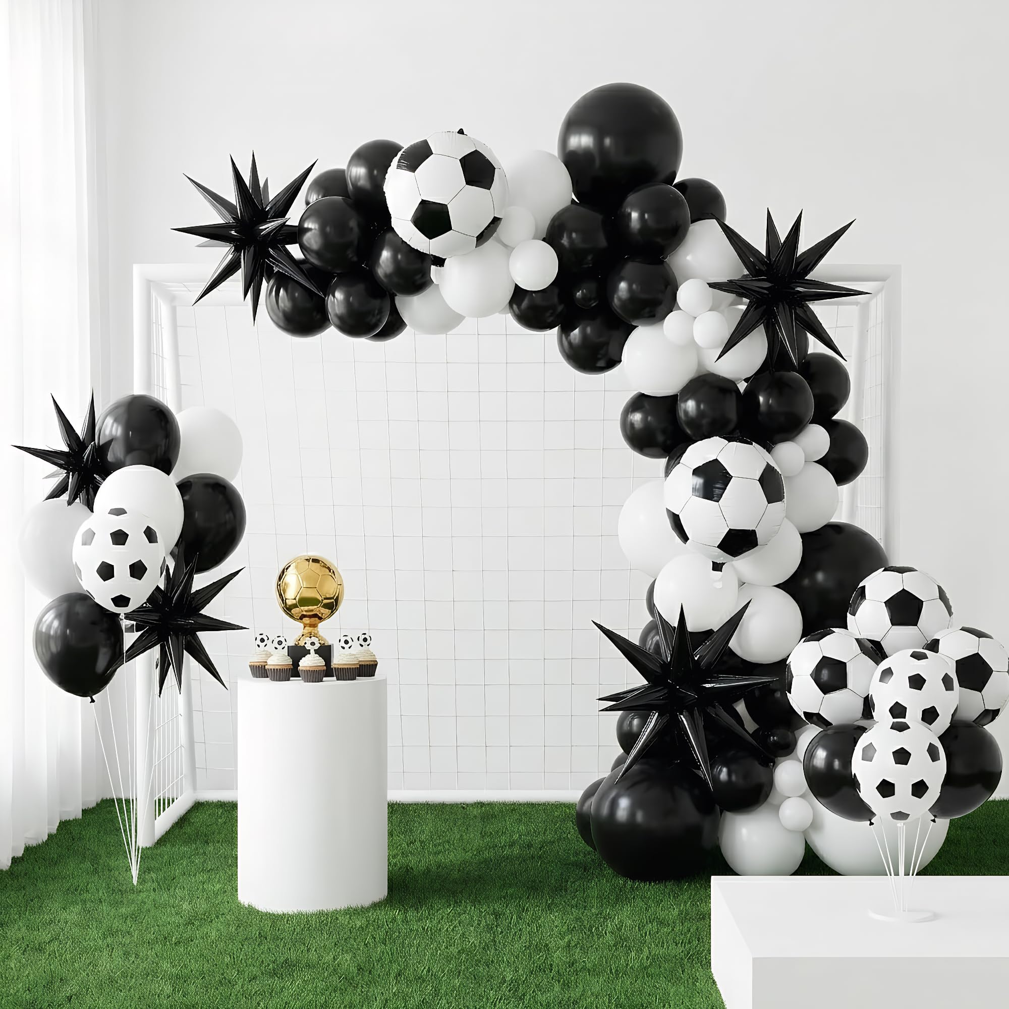Football Balloons Arch Kit for Football Party Decorations, Black and White Balloon with Football Prints & Stars, World Cup Football 2026 Supplies, Birthday Decorations for Soccer Fans, Adults