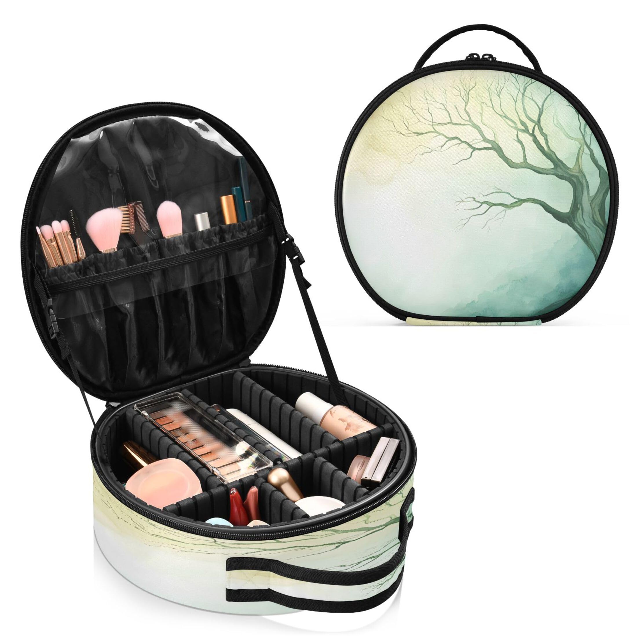 Takiito Watercolor Tree Travel Makeup Case Portable Makeup Box Artist Cosmetic Case Organizer With Adjustable Dividers