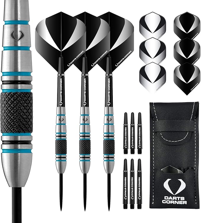 Darts Corner Marine Darts M5 Standard & Personalised Steel Tip Darts Set Aqua Black 21g