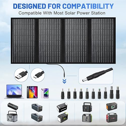 Miniatura 3 de Powdeom SS60 Panel solar portátil de 60 W, cargador de panel solar plegable IP67 impermeable con 18 V CC, PD 45 W USB-C y salida USB-A de 5 V para