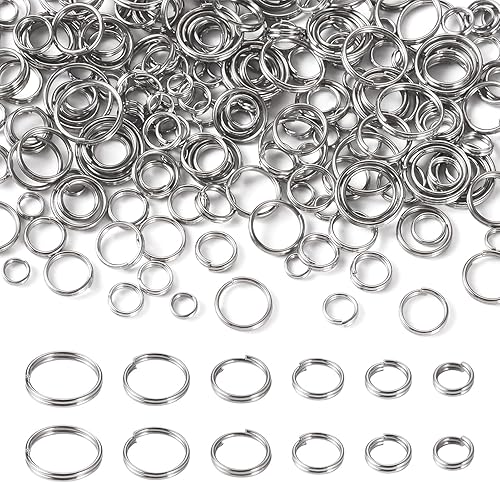 Pandahall - 600 anillos divididos de acero inoxidable de doble bucle de 4/5/6/7/8/0.394 in, conectores de llavero redondos para joyería, pulseras,