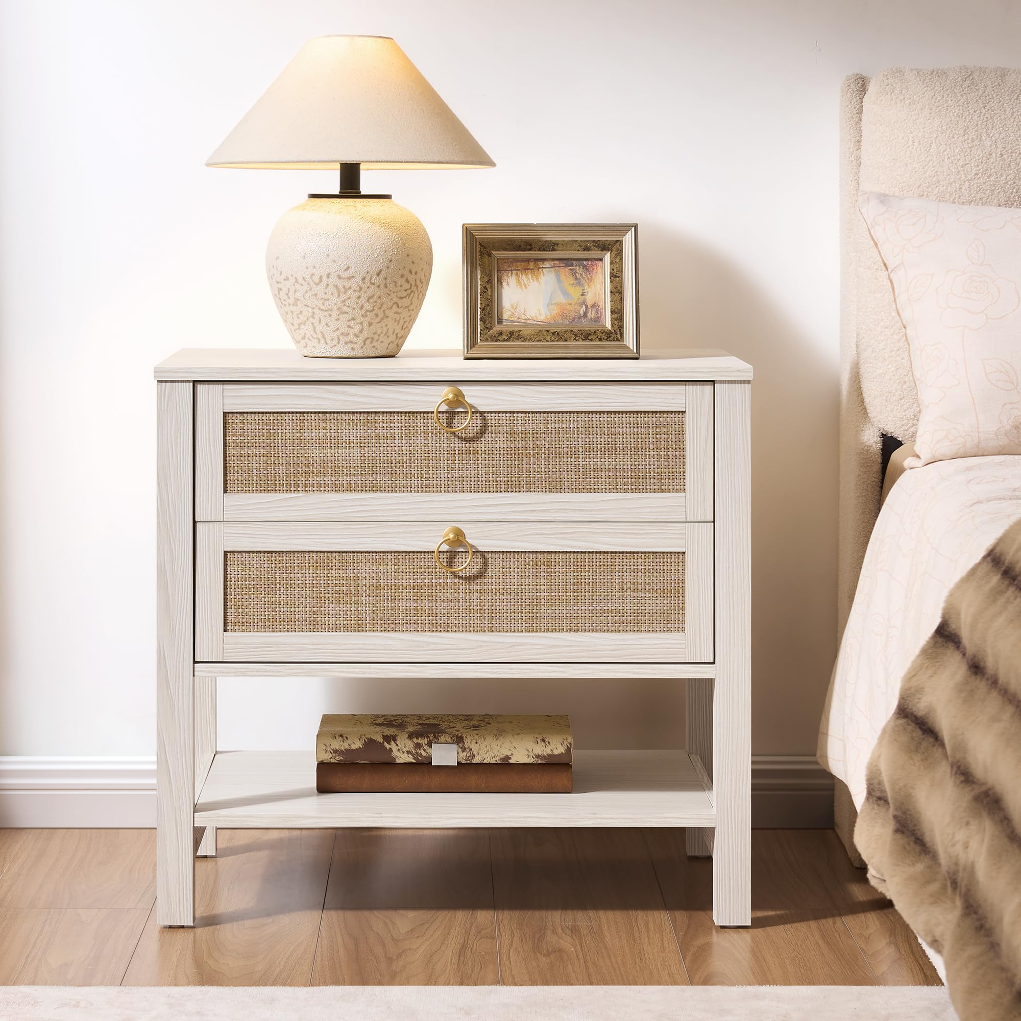 SICOTAS Boho Rattan Nightstand
