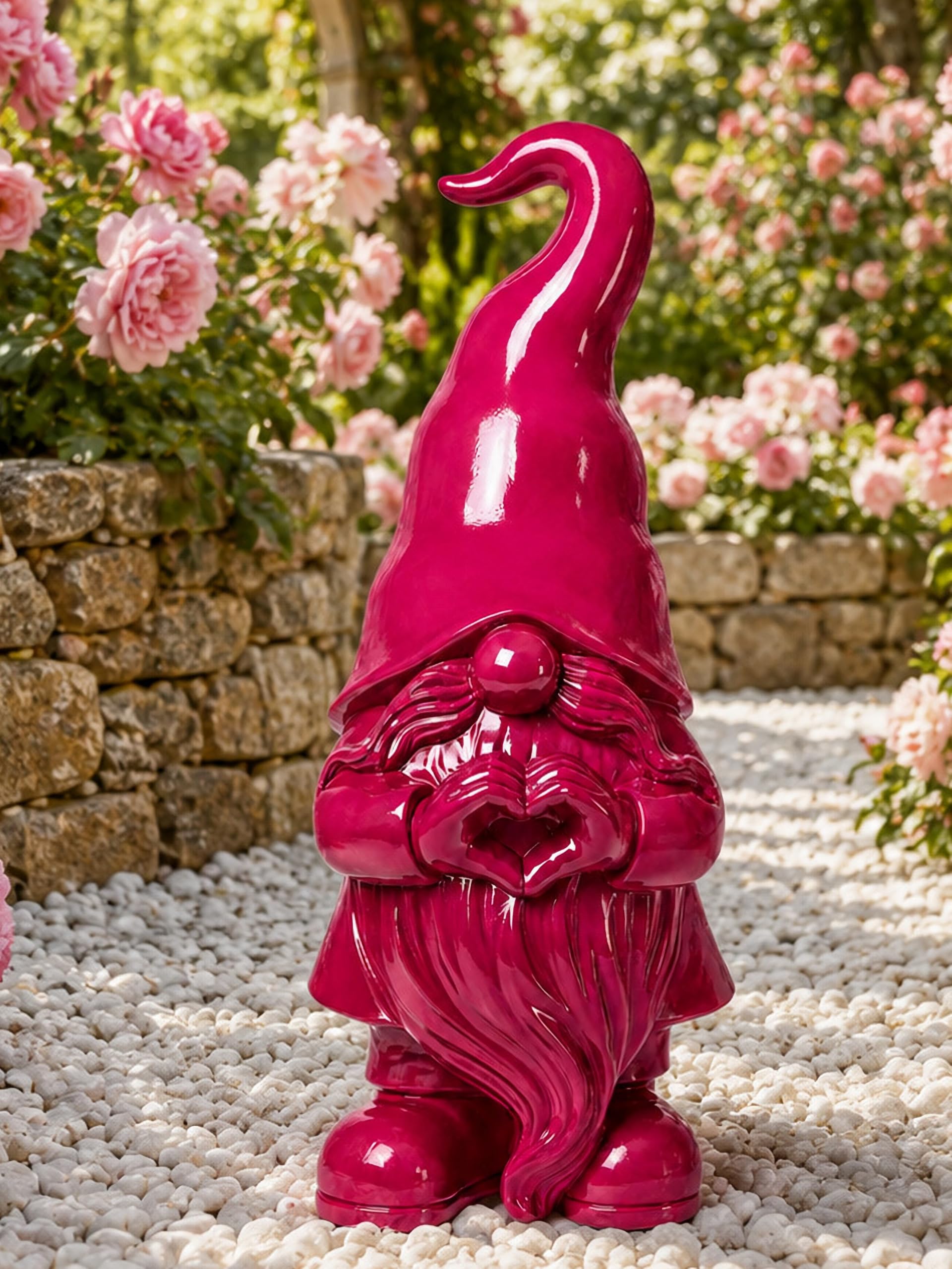 Pommerntraum ®| Gartendeko Verliebter Gartenzwerg Zwerg Wichtel Gnom Herz | Sammlerfigur Gartenfigur DesignZwerg Pop-Art Zwergenfigur Zwergenskulptur (AMOR)