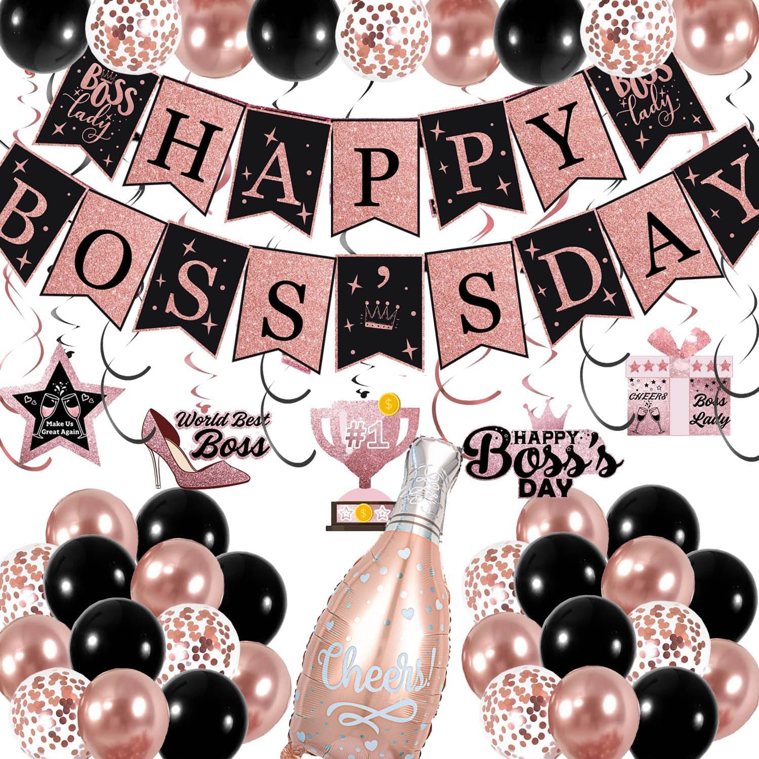 Amazon.com: Rose Gold Boss Day Decorations For Office Happy Boss Day