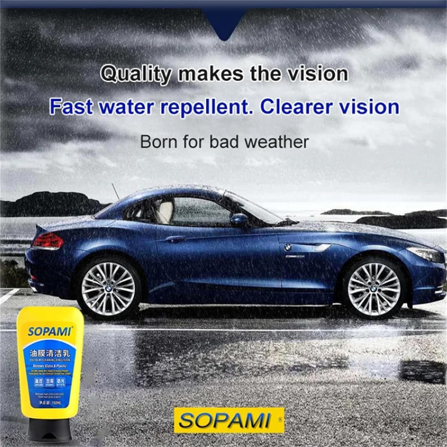 Sopami Spray de revêtement de voiture, nettoyant pour vitres en émulsion de film d'huile Sopami, agent de revêtement à effet rapide Sopami (2 pièces)
