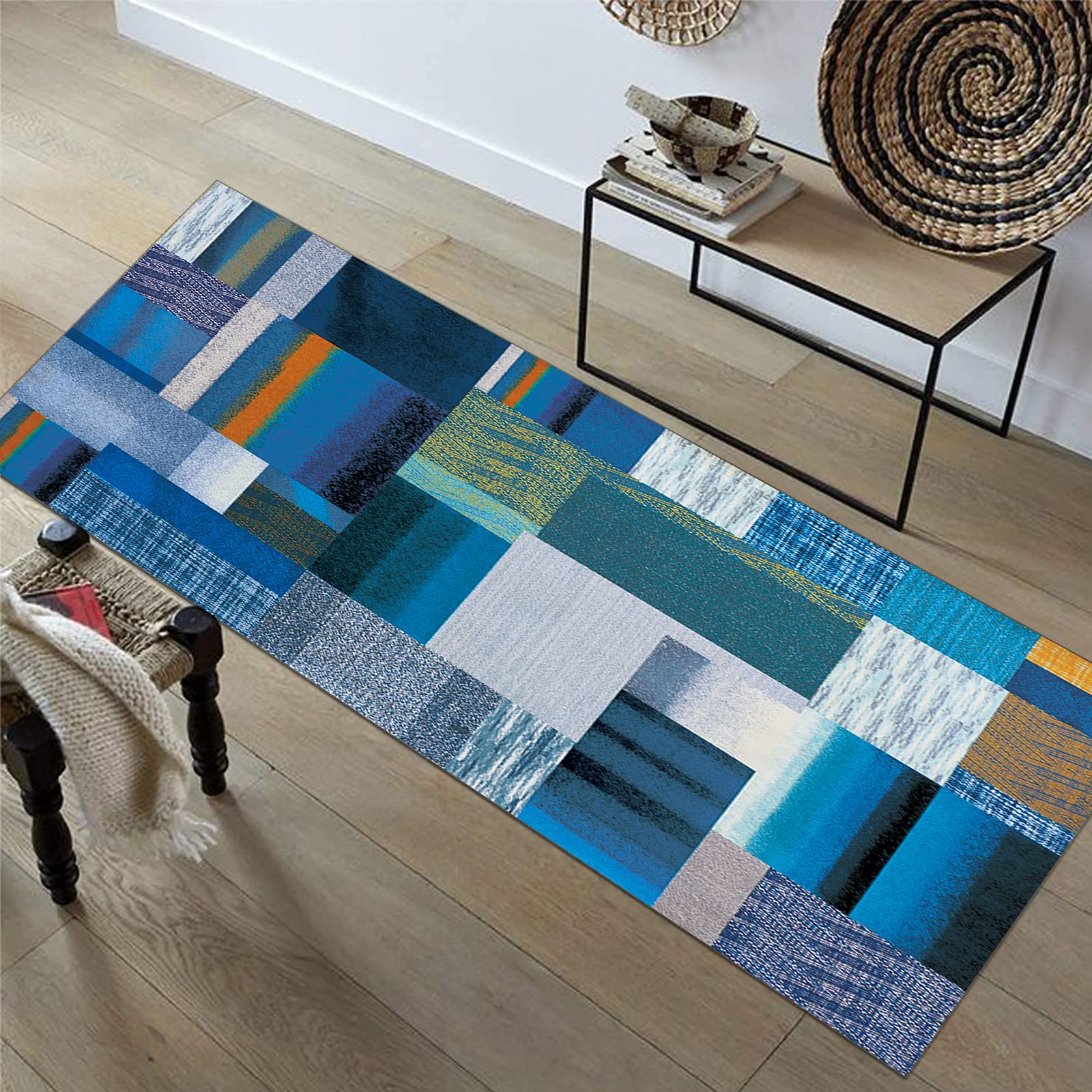 GJIF Tapis de Couloir Passage Cuisine Antidérapant Géométrie Design Moderne, pour Couloir/Cuisine/Escaliers, Largeur 60cm / 70cm/ 80cm / 90cm/ 100cm / 120cm(Size:70x550cm