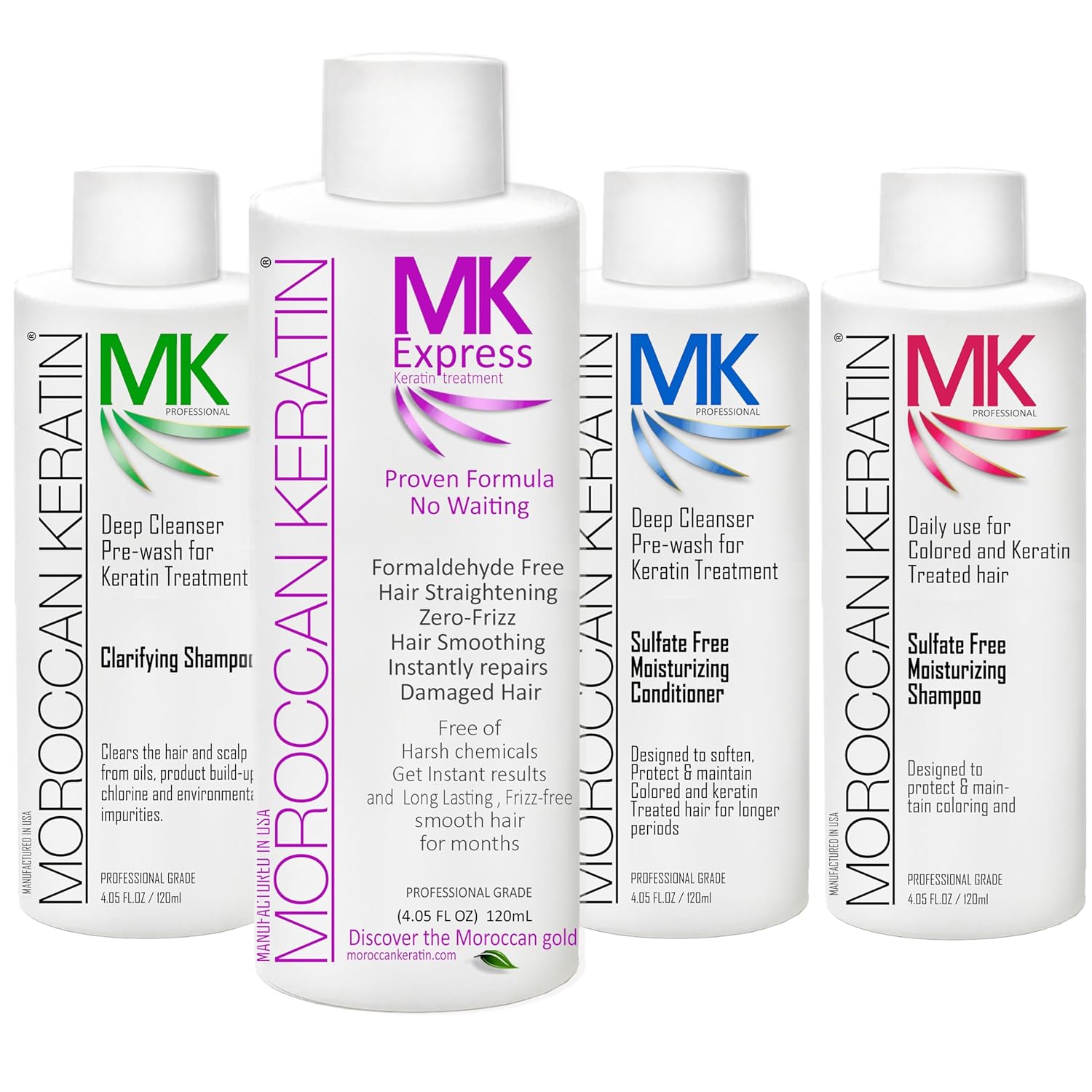 Express Formaldehyde-Free Brazilian Keratin Hair Treatment Kit Blowout Straightening No Wait Formula Natural Organic Results with Shampoos and Conditioner Keratina Para Alisar El Pelo