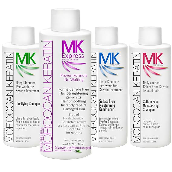 Express Formaldehyde-Free Brazilian Keratin Hair Treatment Kit Blowout Straightening No Wait Formula Natural Organic Results with Shampoos and Conditioner Keratina Para Alisar El Pelo