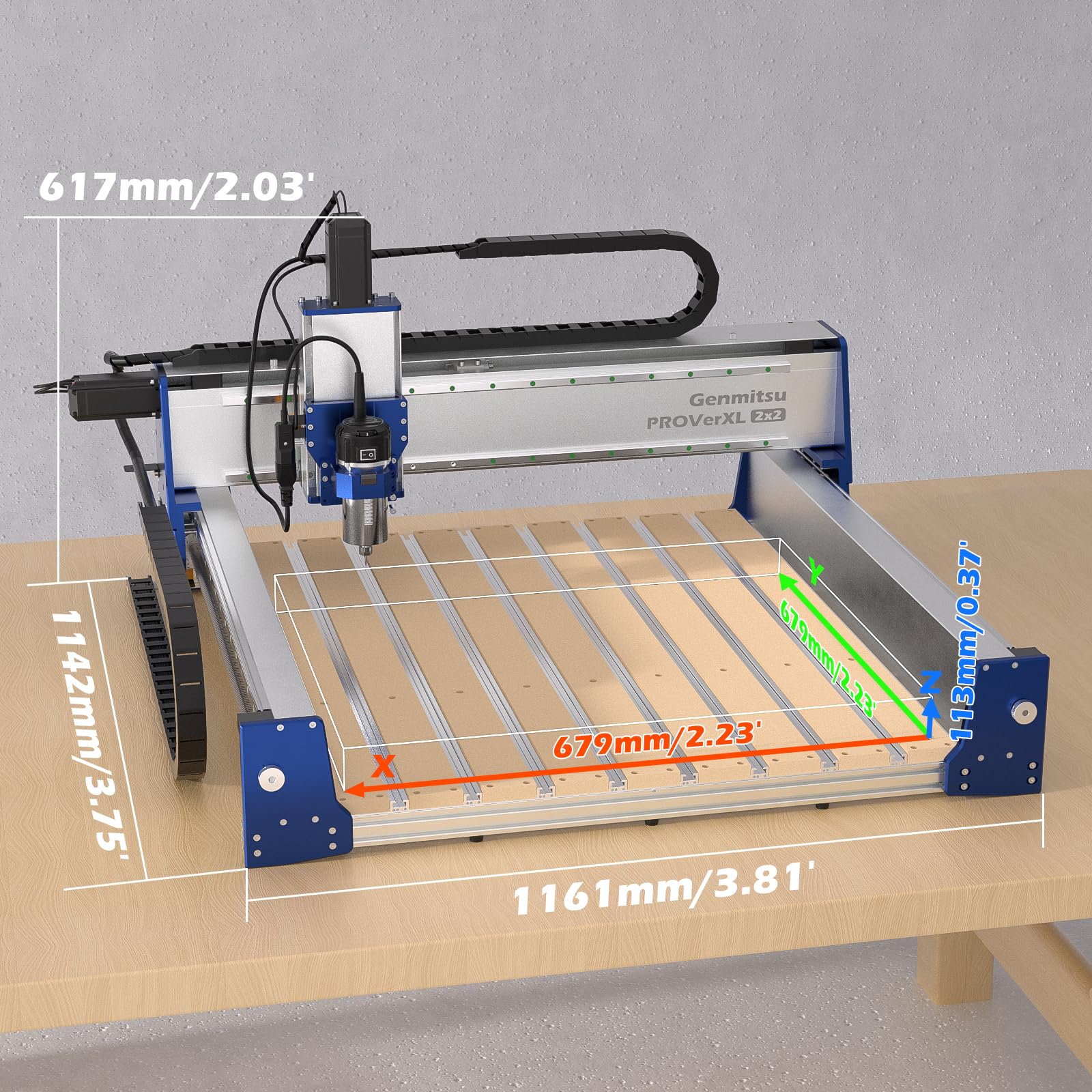 Genmitsu PROVerXL frezarka CNC 2 x 2 do obróbki drewna, obszar roboczy 2,23' x 2,23' x 0,37', silnik krokowy z zamkniętą pętlą, wrzeciono 710 W, sterowanie GRBL, duży CNC z aluminiową ramą, obsługa