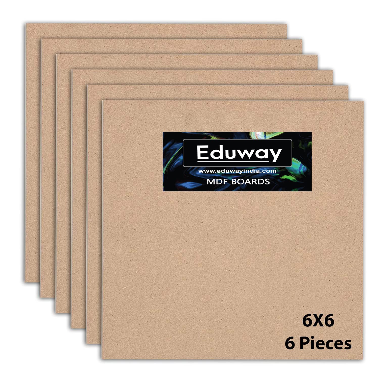 Eduway® 6x6 Inch MDF Board Wood Sheet for Mandala , Lippan, Resin Art & Craft, 4mm Thick, Pack of –6 - Premium Cardboard Material for Artists, Art and Craft Students - Hard Cutout in Small and Large Sizes (15x15 cms)