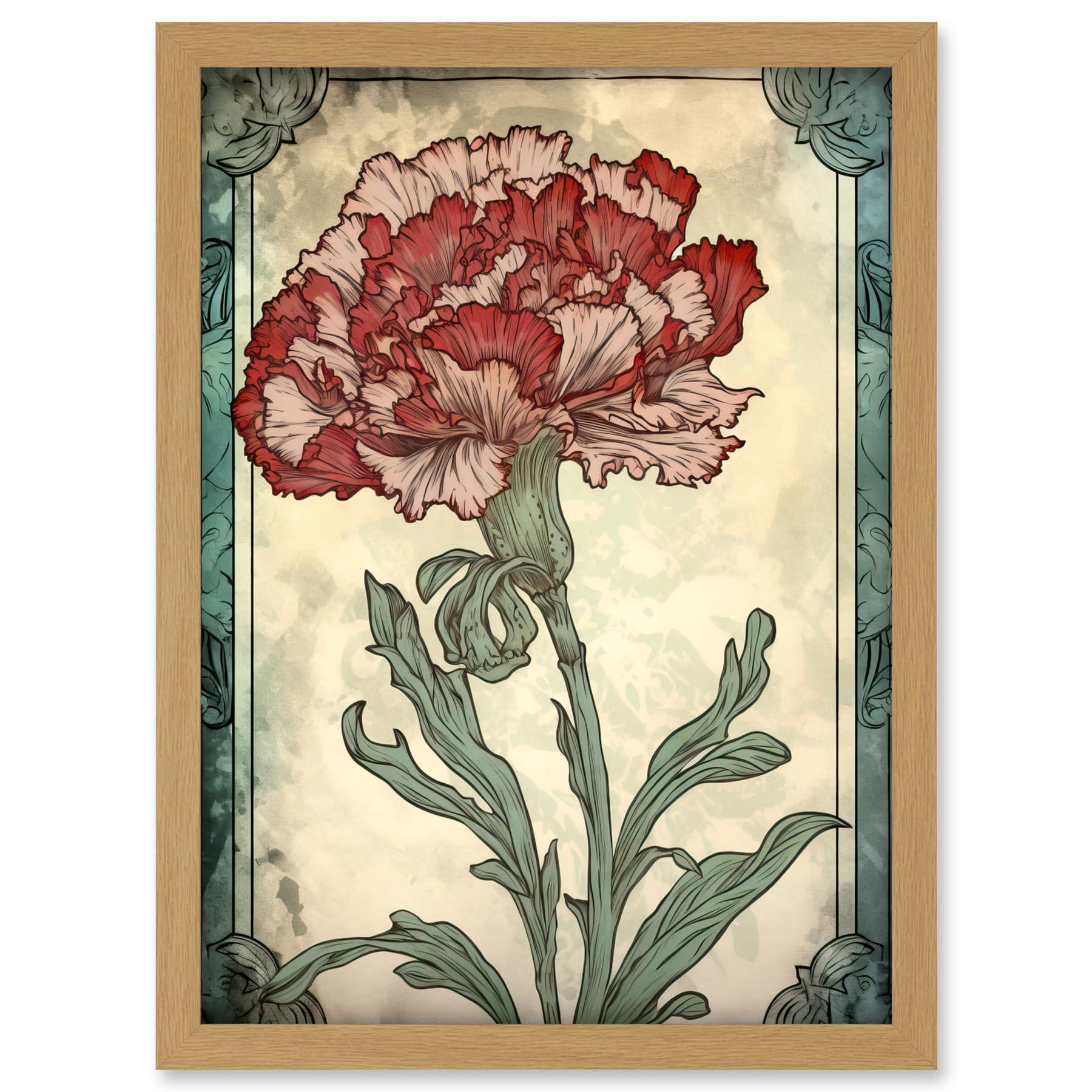 WTW アート　A3 Amazon.com: Artery8 Red Carnation Flower Bloom Watercolour Art